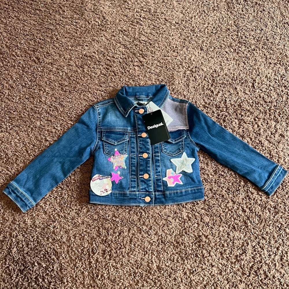 Desigual Girls Denim Jacket Star Sequin Mesh Chaq_Tavernoles 18WGED06 Blue 3/4
